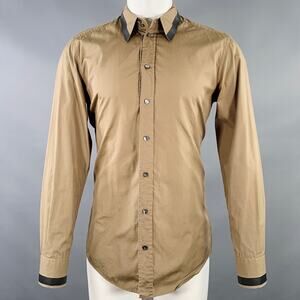 DOLCE & GABBANA Size M Tan Black Cotton Contrast Trim Long Sleeve Shirt